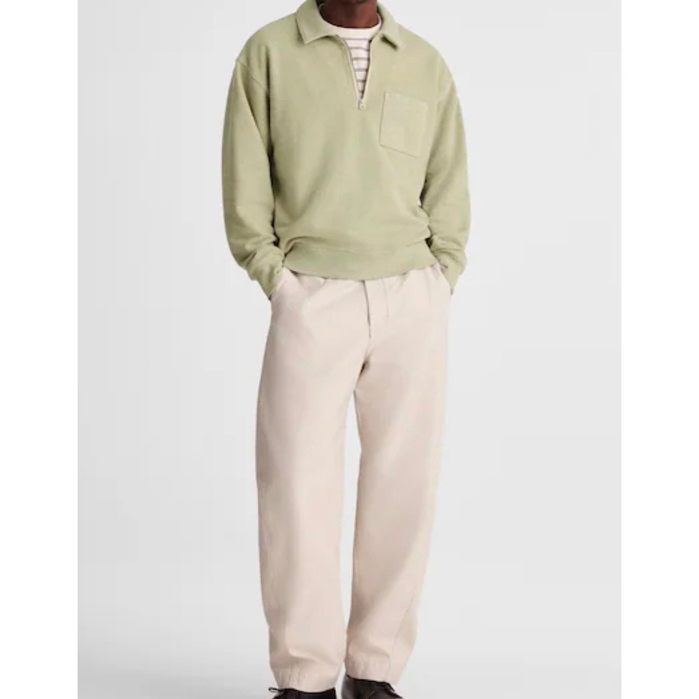 Madewell Mens Xs Earthen Sage Green Mccarren Quarter Zip Sweatshirt Pocket